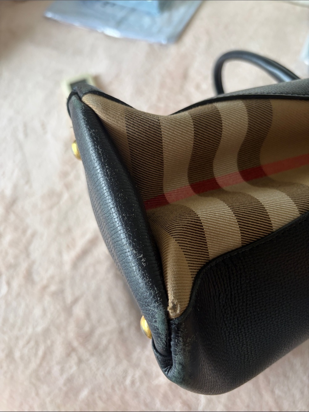 Burberry Black Leather Structured Top-Handle Tote with Gold Hardware - Picture 5 of 9